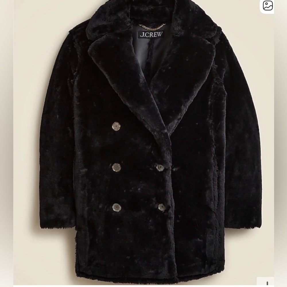 ✨ J.Crew Faux-Fur Peacoat – Black • XS • New With Tags ✨